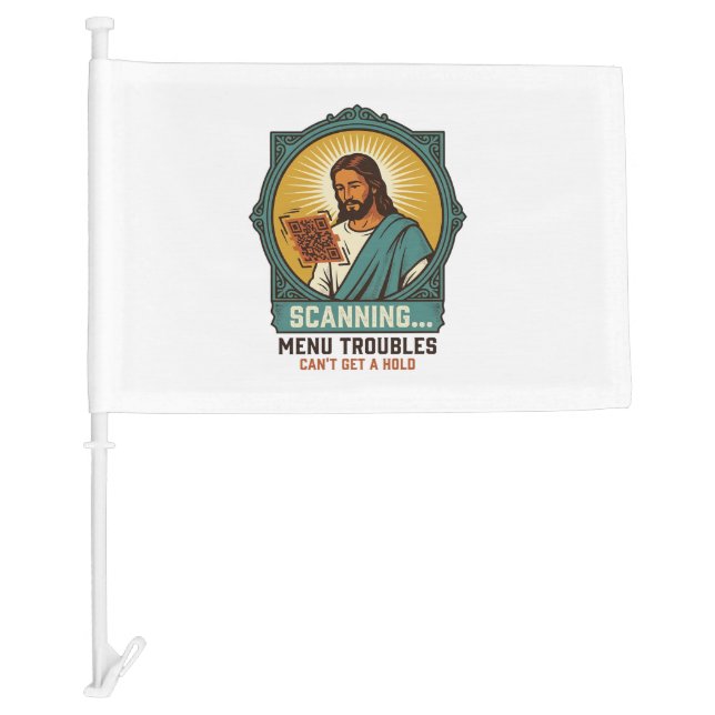 Jesus Blurry QR Code Wont Scan Menu Tech Humor_1 Car Flag (Front)