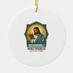 Jesus Blurry QR Code Wont Scan Menu Tech Humor_1 Ceramic Ornament