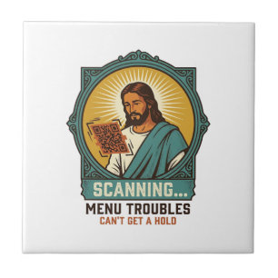Jesus Blurry QR Code Wont Scan Menu Tech Humor_1 Ceramic Tile