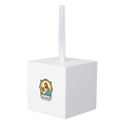 Jesus Blurry QR Code Wont Scan Menu Tech Humor_1 Cube Ornament