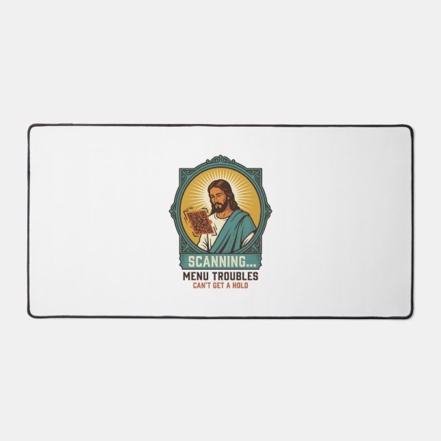 Jesus Blurry QR Code Wont Scan Menu Tech Humor_1 Desk Mat (Front)