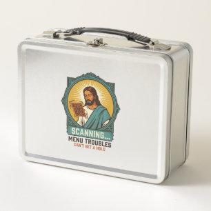 Jesus Blurry QR Code Wont Scan Menu Tech Humor_1 Metal Lunch Box