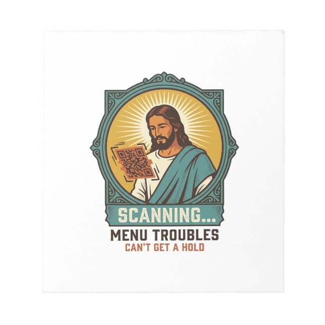 Jesus Blurry QR Code Wont Scan Menu Tech Humor_1 Notepad (Front)