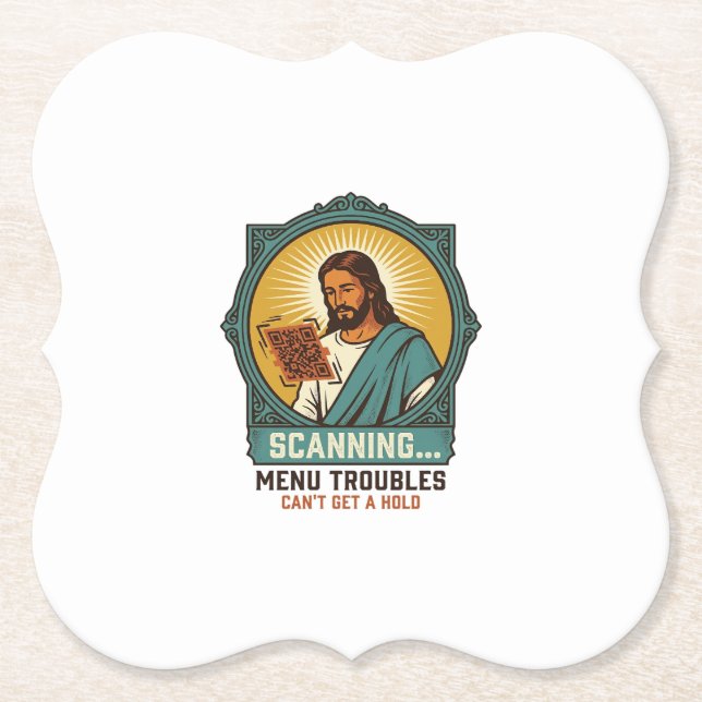 Jesus Blurry QR Code Wont Scan Menu Tech Humor_1 Paper Coaster (Front)