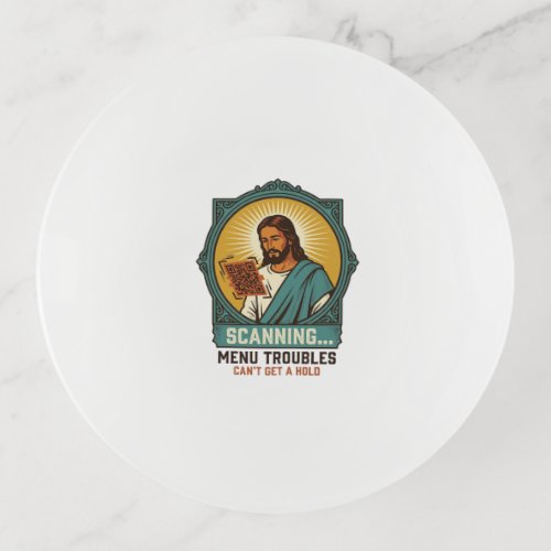 Jesus Blurry QR Code Wont Scan Menu Tech Humor_1 Trinket Tray