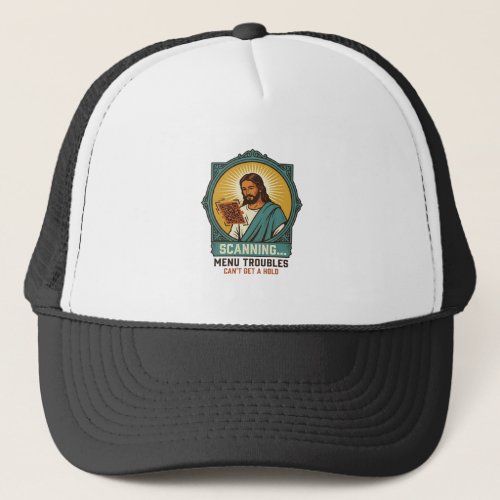Jesus Blurry QR Code Wont Scan Menu Tech Humor_1 Trucker Hat