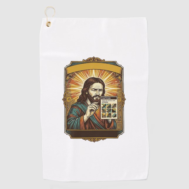 Jesus Blurry Stairs Captcha Test Tech Security Hum Golf Towel (Front)
