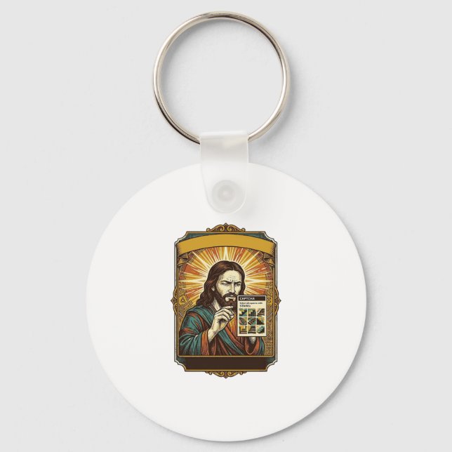 Jesus Blurry Stairs Captcha Test Tech Security Hum Keychain (Front)