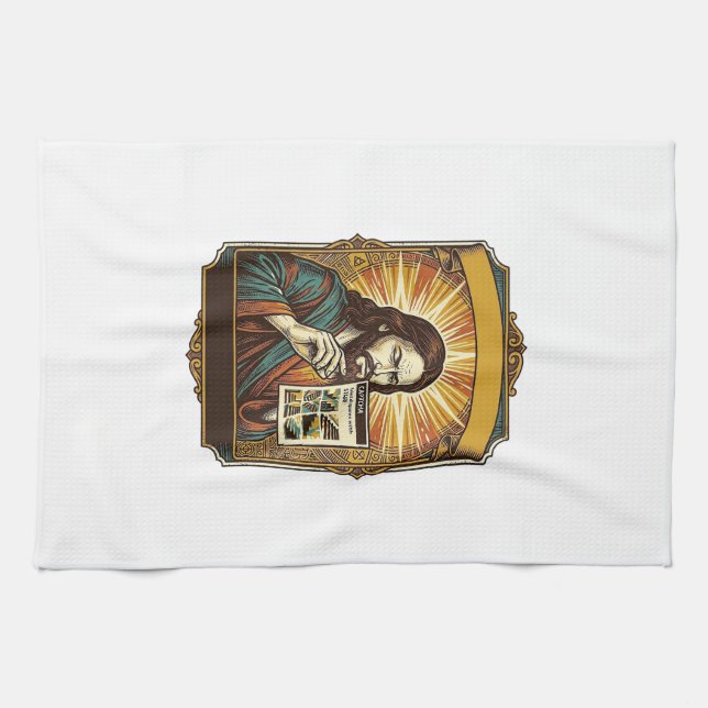Jesus Blurry Stairs Captcha Test Tech Security Hum Kitchen Towel (Horizontal)