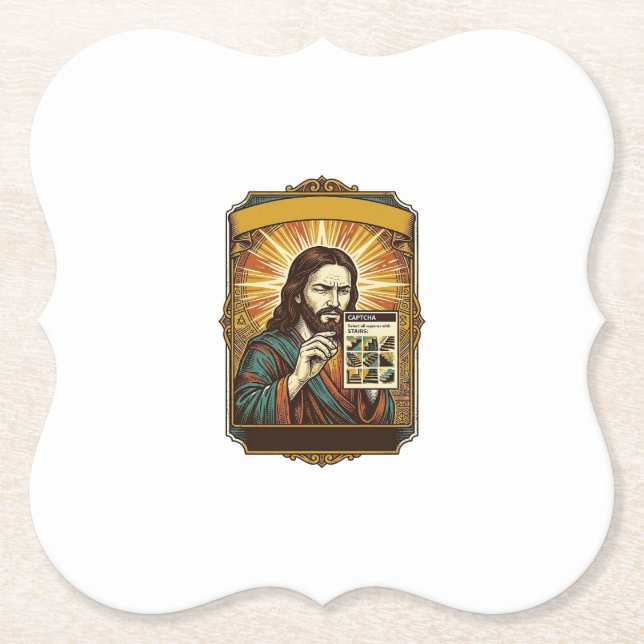 Jesus Blurry Stairs Captcha Test Tech Security Hum Paper Coaster (Front)