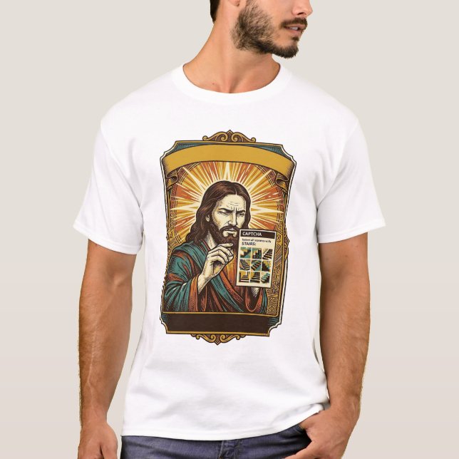 Jesus Blurry Stairs Captcha Test Tech Security Hum T-Shirt (Front)