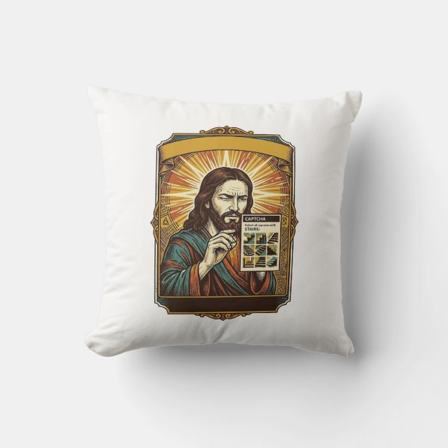 Jesus Blurry Stairs Captcha Test Tech Security Hum Throw Pillow (Front)