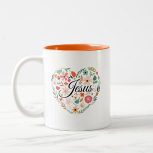 Jesus Boho Christian Heart Motif Inspirational Two-Tone Coffee Mug