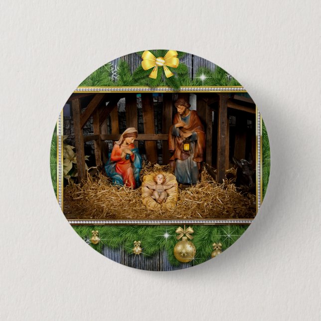 Jesus born manger button (Front)