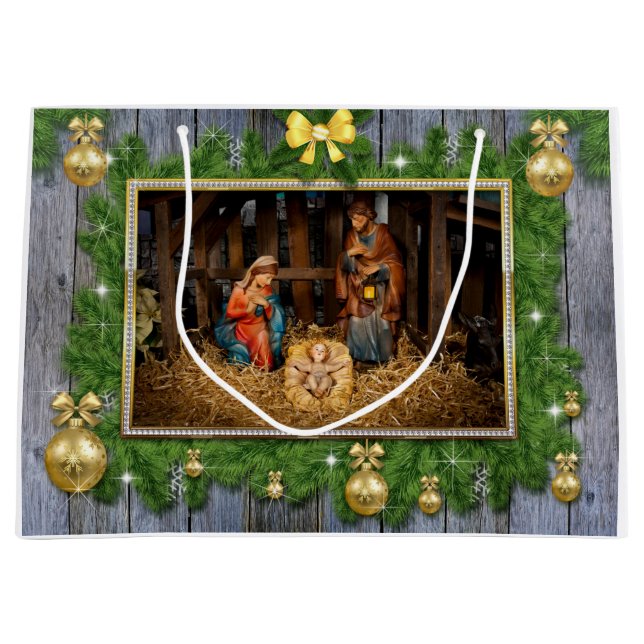 Jesus born manger large gift bag (Front)