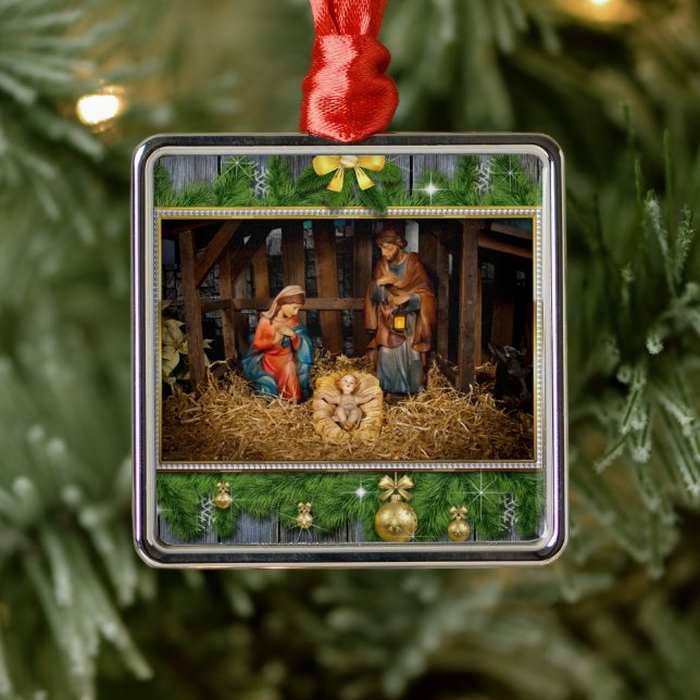 Jesus born manger metal ornament (Tree)