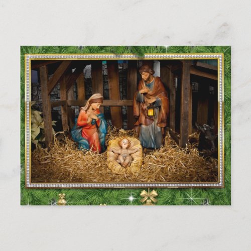 Jesus born manger postcard