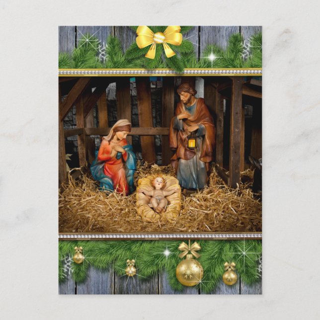 Jesus born manger postcard (Front)
