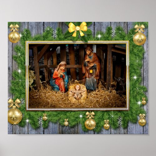 Jesus born manger poster