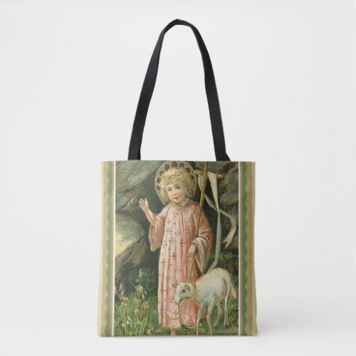 Jesus Boy Child Cross Lamb Easter Flowers Tote Bag