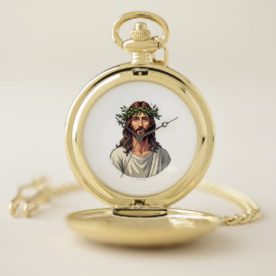 Jesus Branch Crest Vintage Engraving Tee Pocket Watch