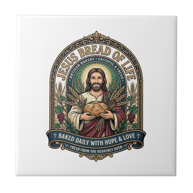 Jesus Bread Of Life Jesus Bread Life Bakery Christ Ceramic Tile (Front)