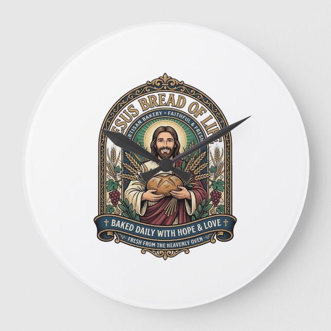 Jesus Bread Of Life Jesus Bread Life Bakery Christ Large Clock (Front)