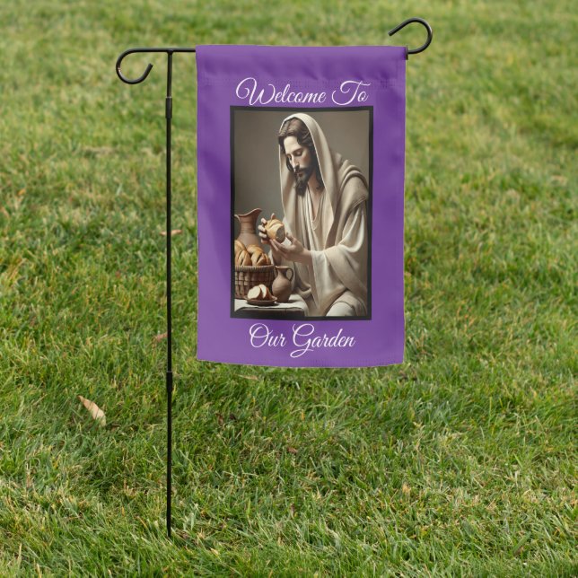 Jesus Breaking Bread in Peaceful Reflection  Garden Flag (In SItu)