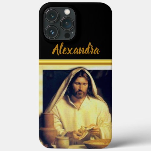 Jesus breaking bread Matthew 14_13 Gold stripe Cas iPhone 13 Pro Max Case