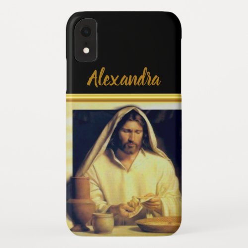 Jesus breaking bread Matthew 14_13 Gold stripe iPhone XR Case