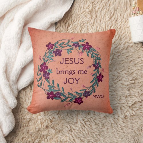 JESUS BRINGS ME JOY Floral Christian Throw Pillow