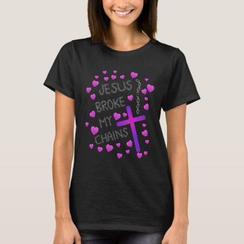 Jesus Broke My Chains Pink and Purple Cross T_Shirt