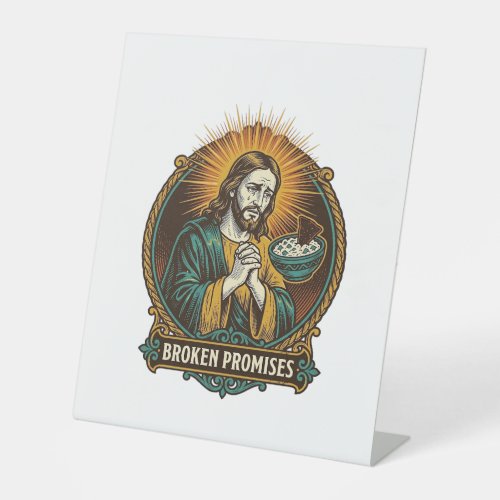 Jesus Broken Chip Stuck In Dip Bowl Party Humor_1 Pedestal Sign