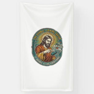 Jesus Broken Double Clicking Mouse IT Office Tech Banner