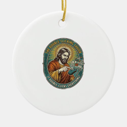 Jesus Broken Double Clicking Mouse IT Office Tech  Ceramic Ornament