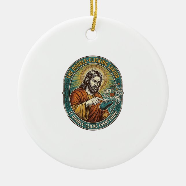 Jesus Broken Double Clicking Mouse IT Office Tech  Ceramic Ornament (Front)