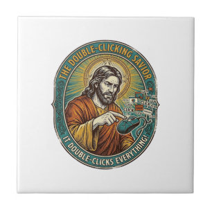 Jesus Broken Double Clicking Mouse IT Office Tech  Ceramic Tile