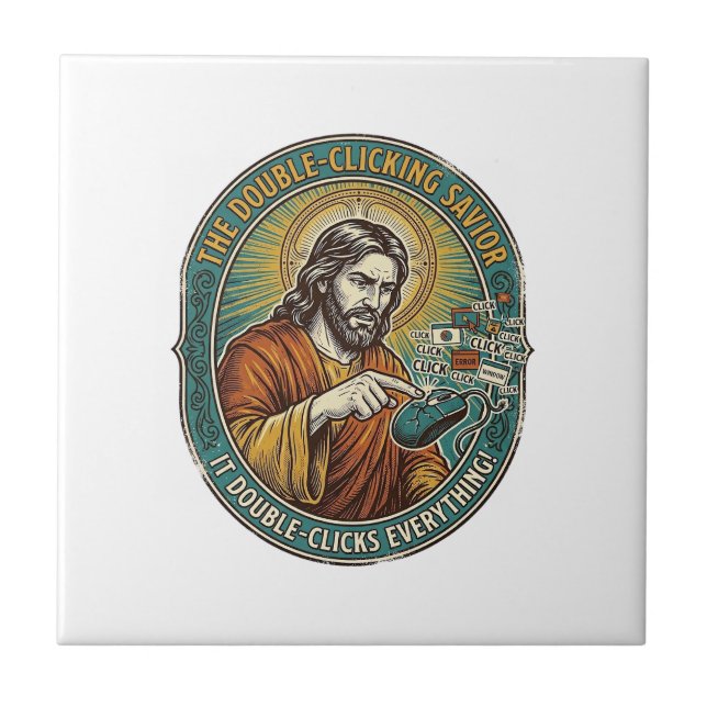 Jesus Broken Double Clicking Mouse IT Office Tech  Ceramic Tile (Front)