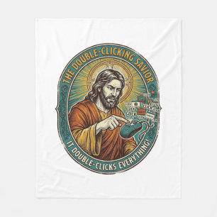 Jesus Broken Double Clicking Mouse IT Office Tech  Fleece Blanket