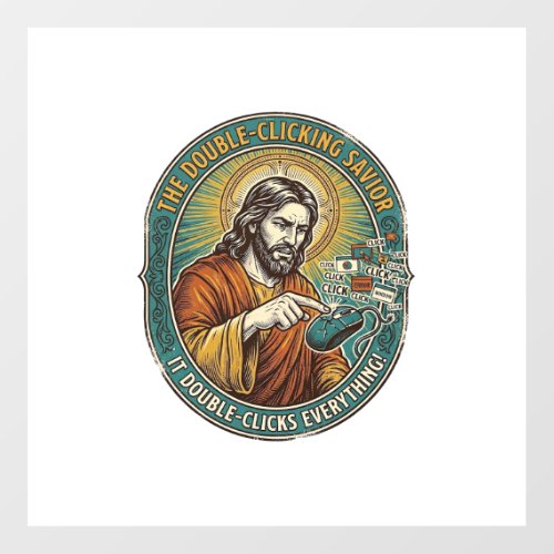 Jesus Broken Double Clicking Mouse IT Office Tech Floor Decals