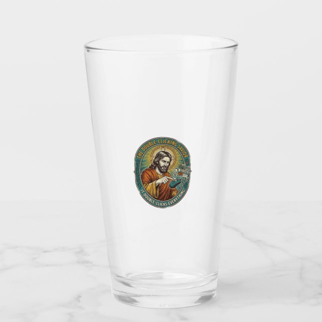 Jesus Broken Double Clicking Mouse IT Office Tech  Glass (Front)