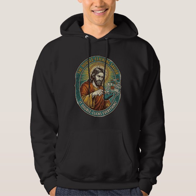 Jesus Broken Double Clicking Mouse IT Office Tech  Hoodie (Front)