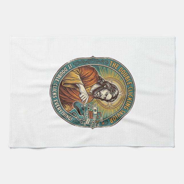 Jesus Broken Double Clicking Mouse IT Office Tech  Kitchen Towel (Horizontal)