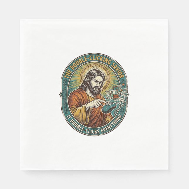Jesus Broken Double Clicking Mouse IT Office Tech  Napkins (Front)