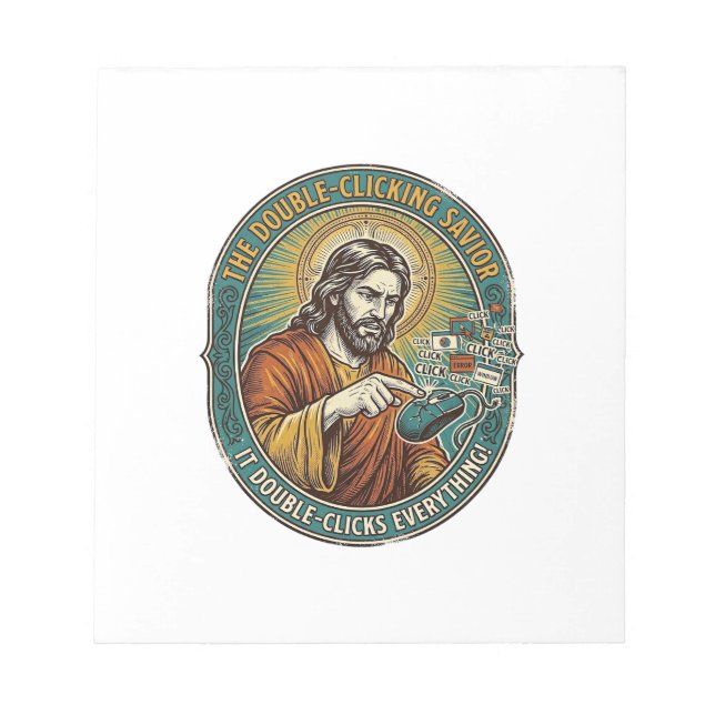 Jesus Broken Double Clicking Mouse IT Office Tech  Notepad (Front)