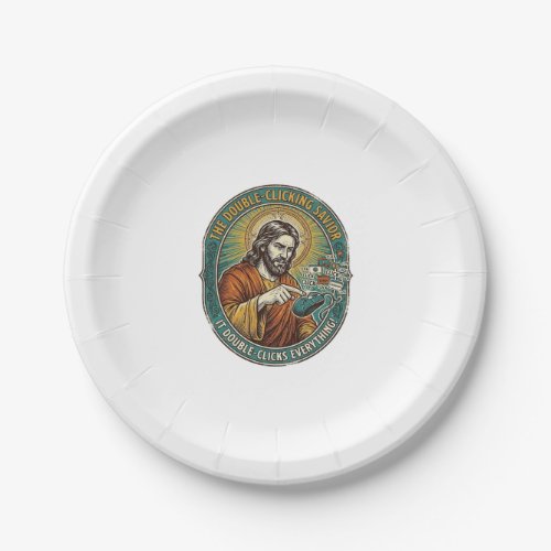 Jesus Broken Double Clicking Mouse IT Office Tech  Paper Plates