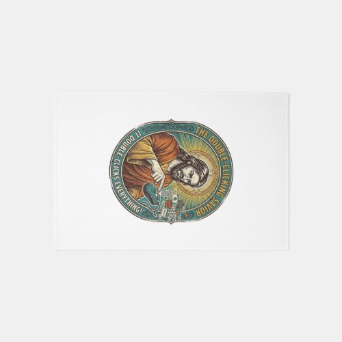 Jesus Broken Double Clicking Mouse IT Office Tech  Rug