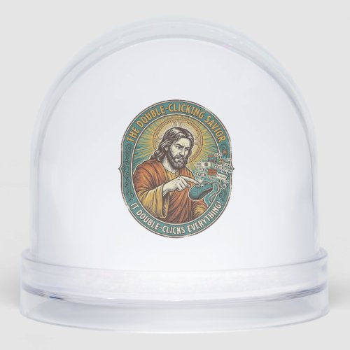 Jesus Broken Double Clicking Mouse IT Office Tech Snow Globe
