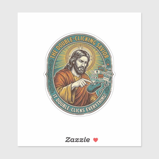 Jesus Broken Double Clicking Mouse IT Office Tech  Sticker (Sheet)