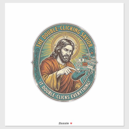 Jesus Broken Double Clicking Mouse IT Office Tech  Sticker